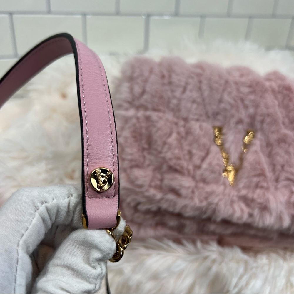 Versace Pink Virtus Faux Fur Crossbody Bag - Picture 3 of 12